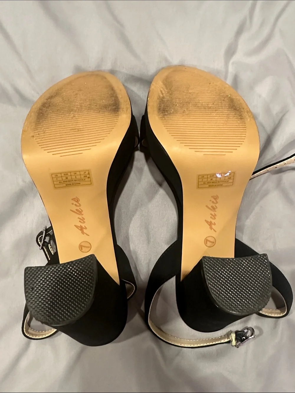 Size 7 Black Platform Slingback Heels stacked faux suede pinup vintage